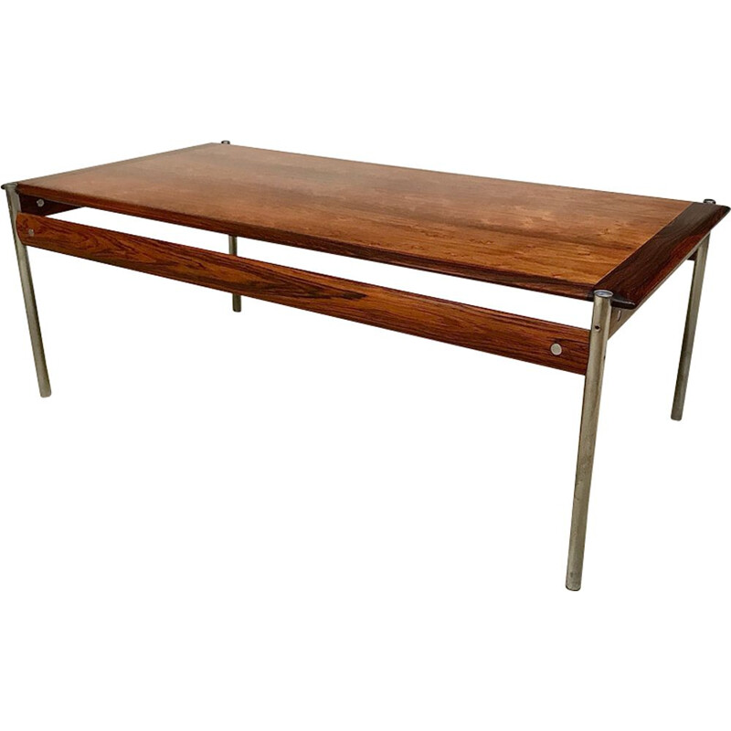 Vintage coffee table for Dokka Møbler in chrome and rosewood 1960s