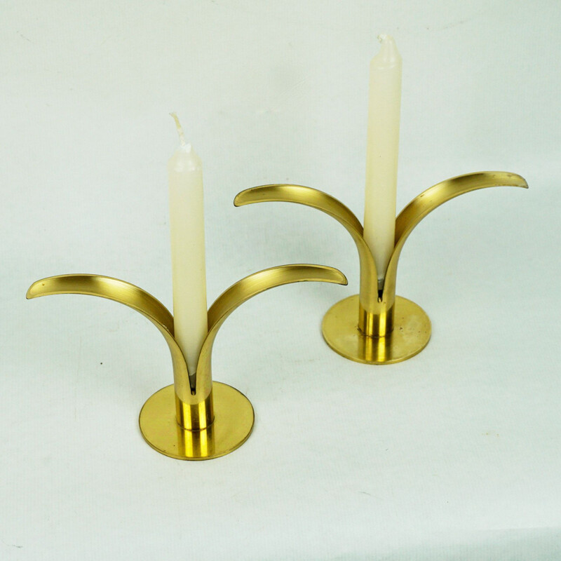 Pair of vintage candleholders in brass by Yvar Alienus Björk for Ystad Scandinavian 