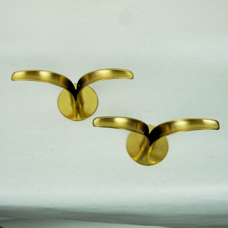 Pair of vintage candleholders in brass by Yvar Alienus Björk for Ystad Scandinavian 