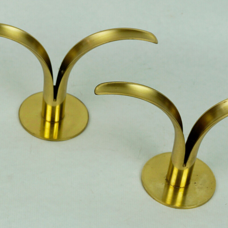 Pair of vintage candleholders in brass by Yvar Alienus Björk for Ystad Scandinavian 