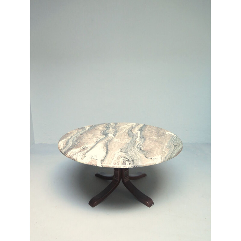 Vintage coffee table marble top and rosewood base 1970s