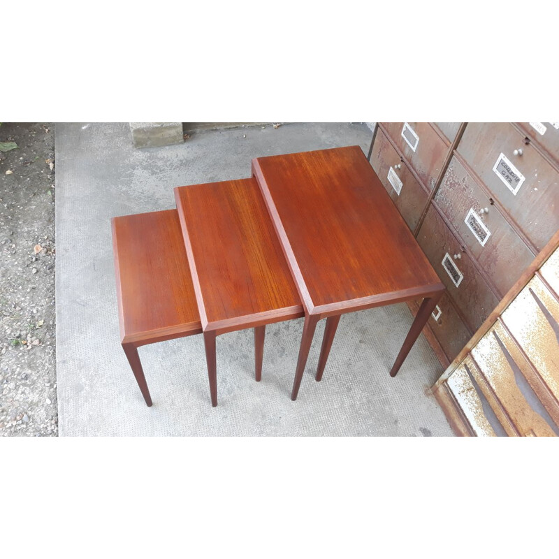 Set of 3 vintage nesting tables in teak by Silkeborg Denmark