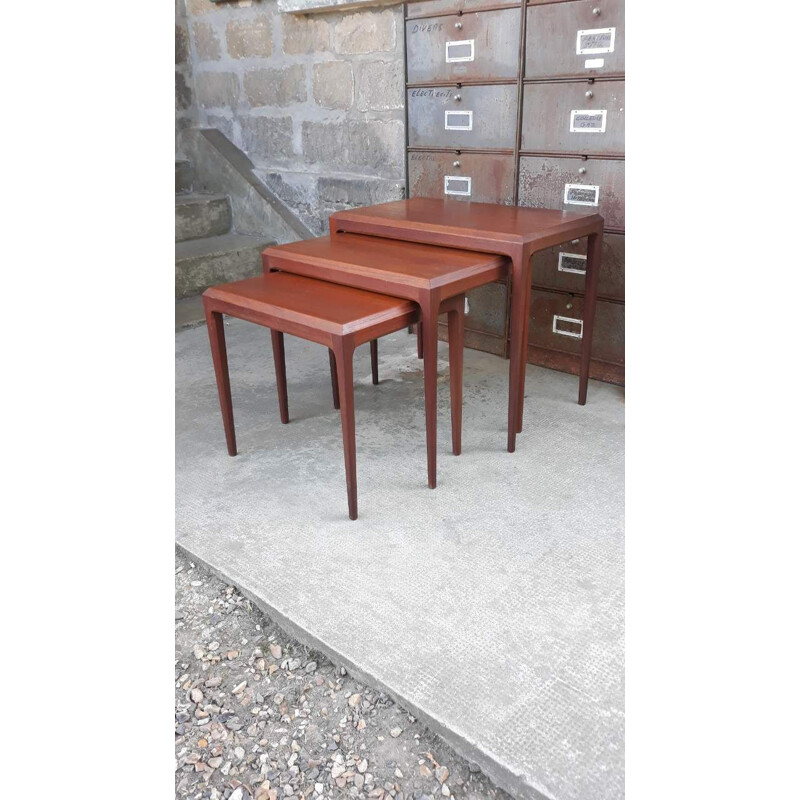 Set of 3 vintage nesting tables in teak by Silkeborg Denmark