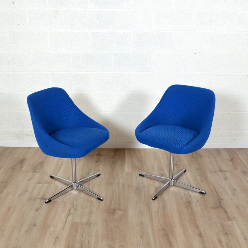 Pair of vintage armchairs blue shell Belgium 1970s