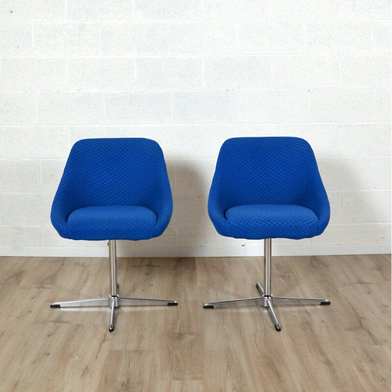 Paire de fauteuils vintage coquille bleue Belgique 1970s