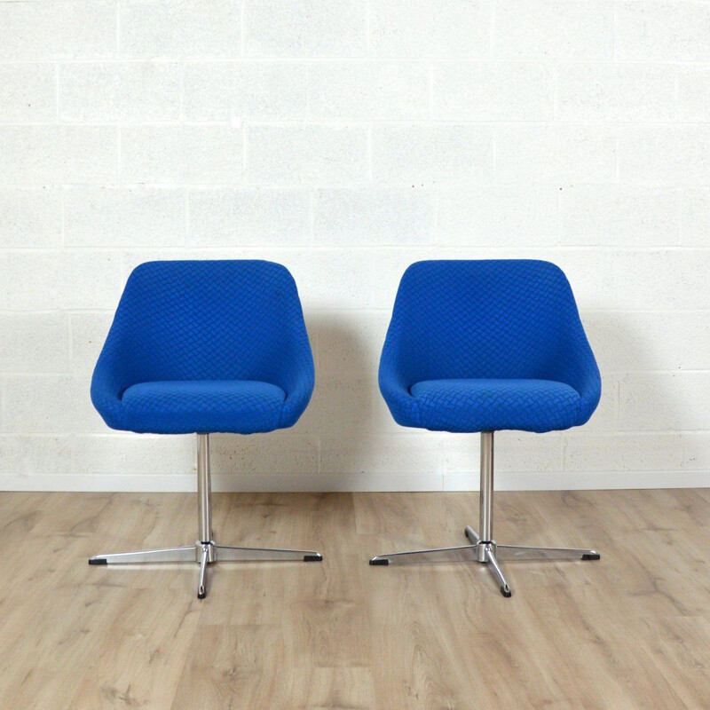 Pair of vintage armchairs blue shell Belgium 1970s