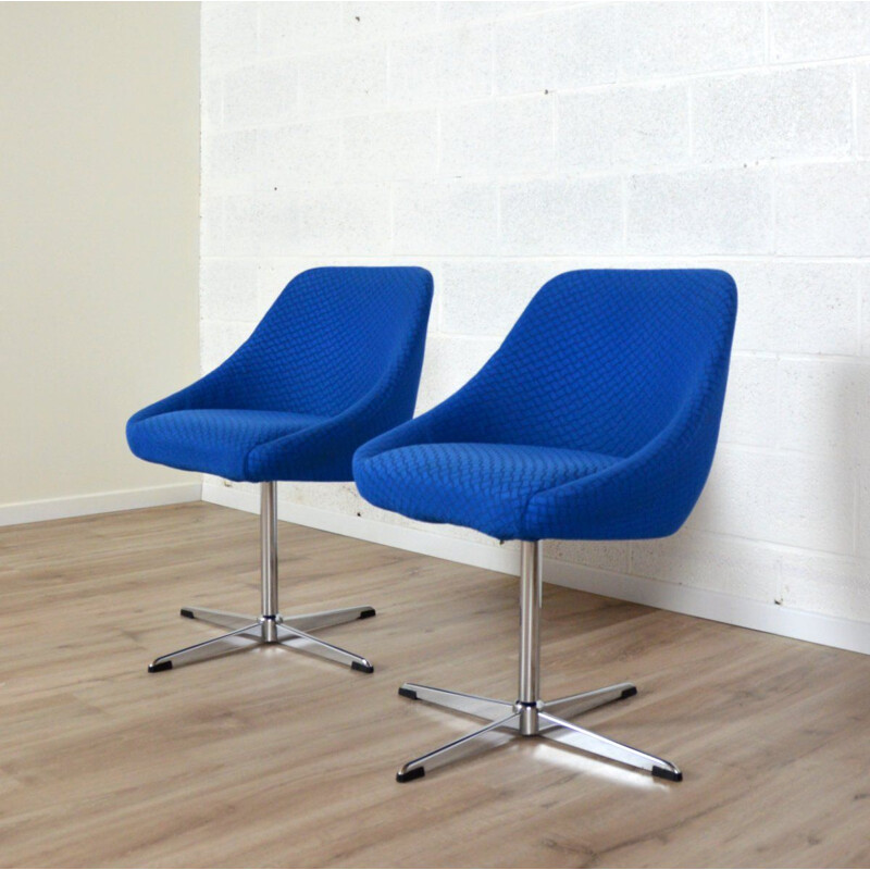 Pair of vintage armchairs blue shell Belgium 1970s