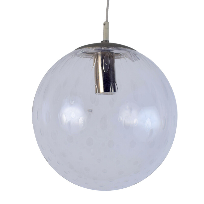 Suspensión de globo de cristal vintage de Raak Amsterdam, 1960