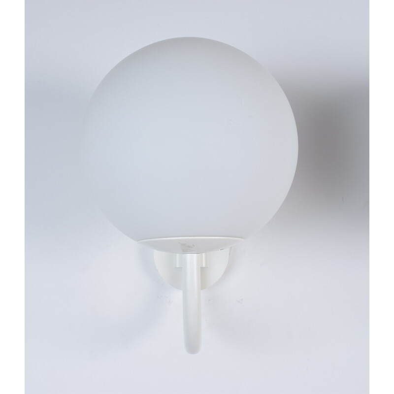 Vintage opaline and metal globe wall lamp by Glashütte Limburg