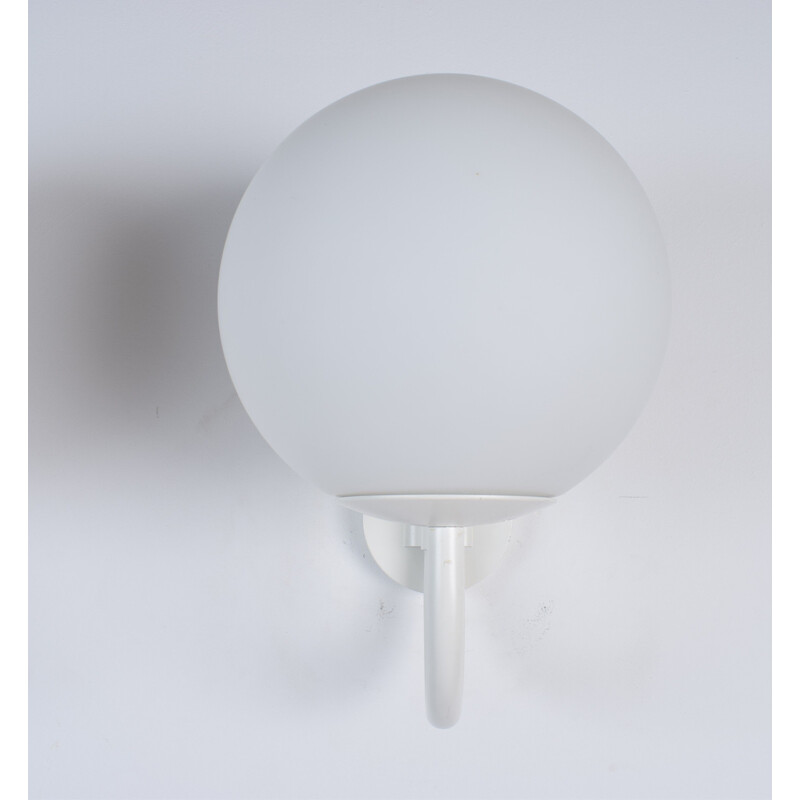 Vintage opaline and metal globe wall lamp by Glashütte Limburg