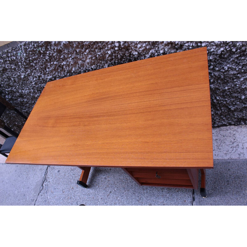 Vintage Italian Wooden Desk with 3 Drawers, 1950s