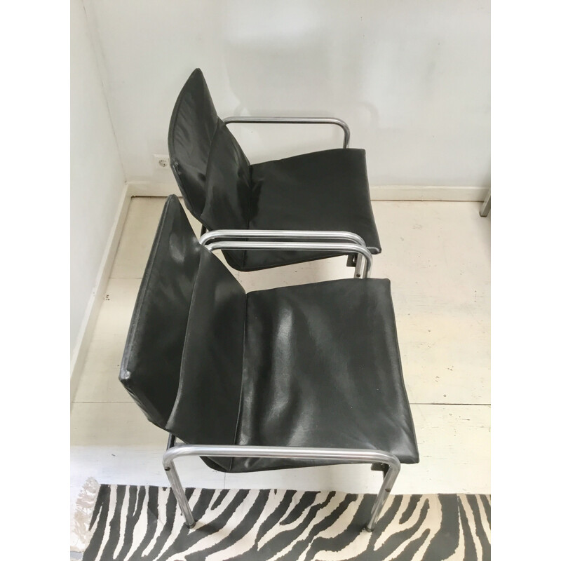 Suite de 2 fauteuils vintage chrome et skaï par Just meijer pour Kembo