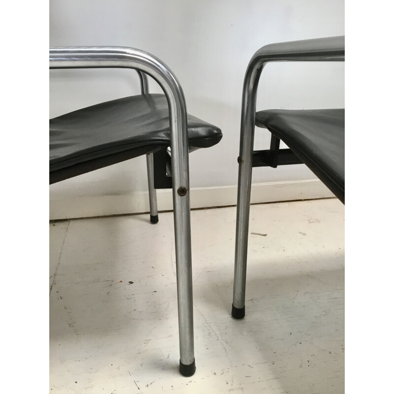 Set of 2 vintage Industrial chrome and skai chairs by Just meijer for Kembo
