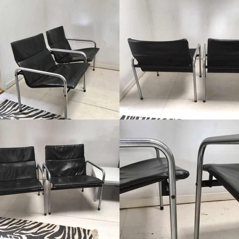 Suite de 2 fauteuils vintage chrome et skaï par Just meijer pour Kembo