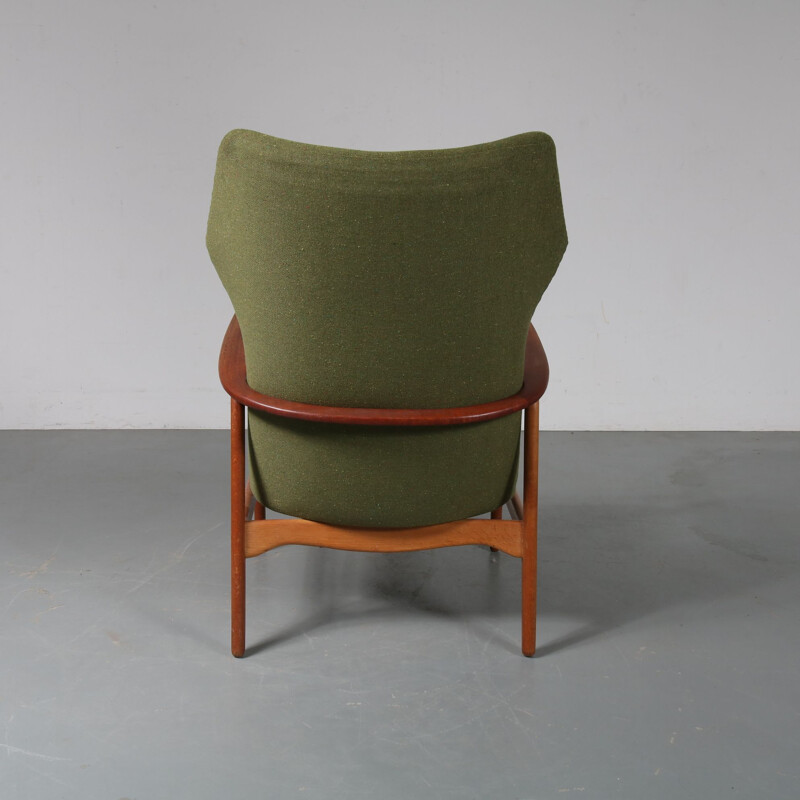 Fauteuil vintage pour Bovenkamp en teck et tissu vert 1950