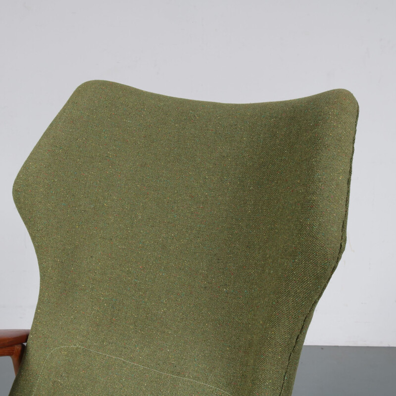 Fauteuil vintage pour Bovenkamp en teck et tissu vert 1950