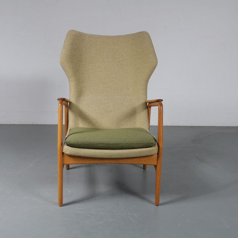 Vintage armchair for Bovenkamp in green fabric oak and teak 1950s