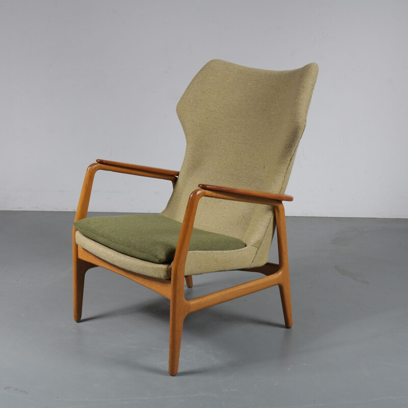 Vintage armchair for Bovenkamp in green fabric oak and teak 1950s