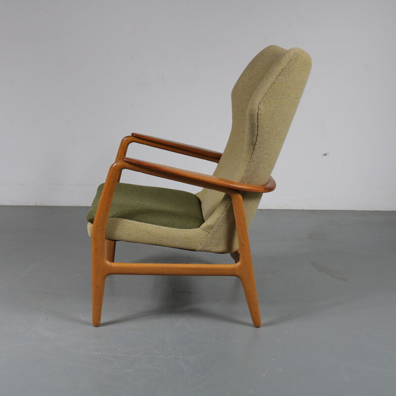 Vintage armchair for Bovenkamp in green fabric oak and teak 1950s