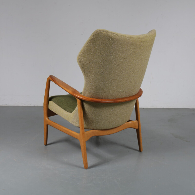 Vintage armchair for Bovenkamp in green fabric oak and teak 1950s