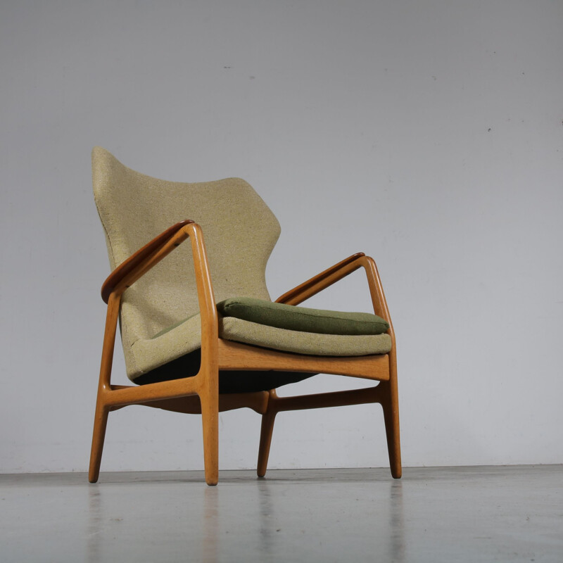 Vintage armchair for Bovenkamp in green fabric oak and teak 1950s