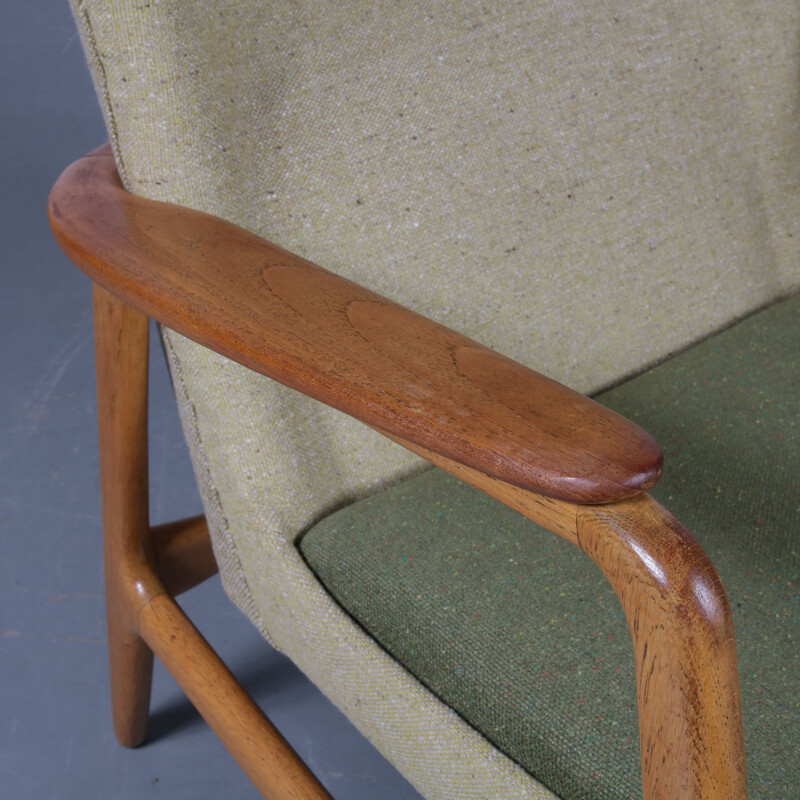 Vintage armchair for Bovenkamp in green fabric oak and teak 1950s