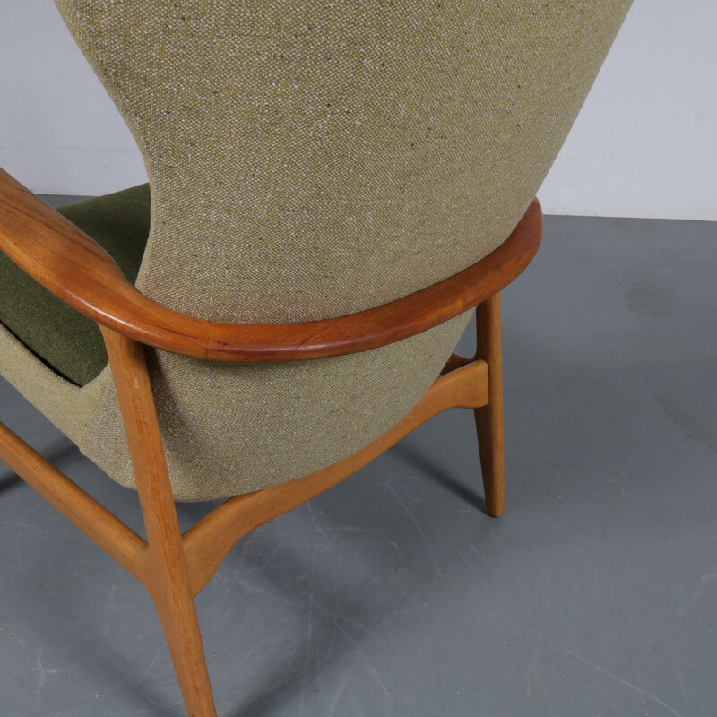 Vintage armchair for Bovenkamp in green fabric oak and teak 1950s