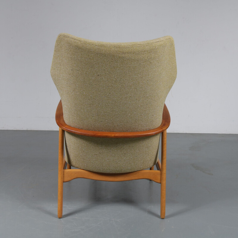 Fauteuil vintage pour Bovenkamp en chêne tissu vert et teck 1950