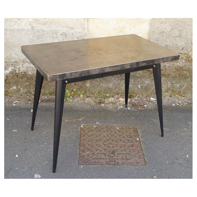French vintage Tolix table in black metal 1950