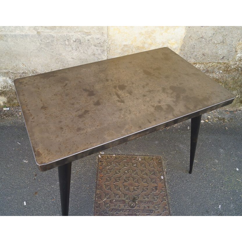 French vintage Tolix table in black metal 1950