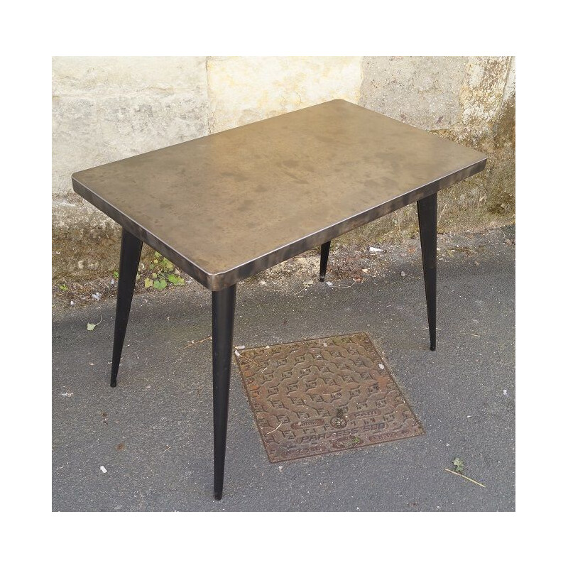 French vintage Tolix table in black metal 1950