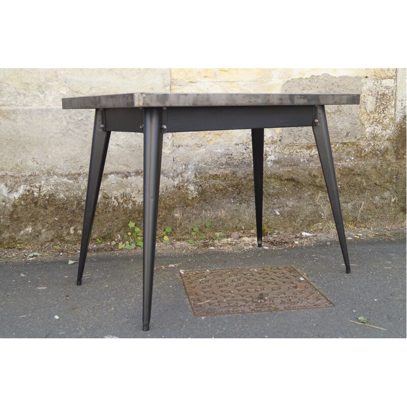 French vintage Tolix table in black metal 1950