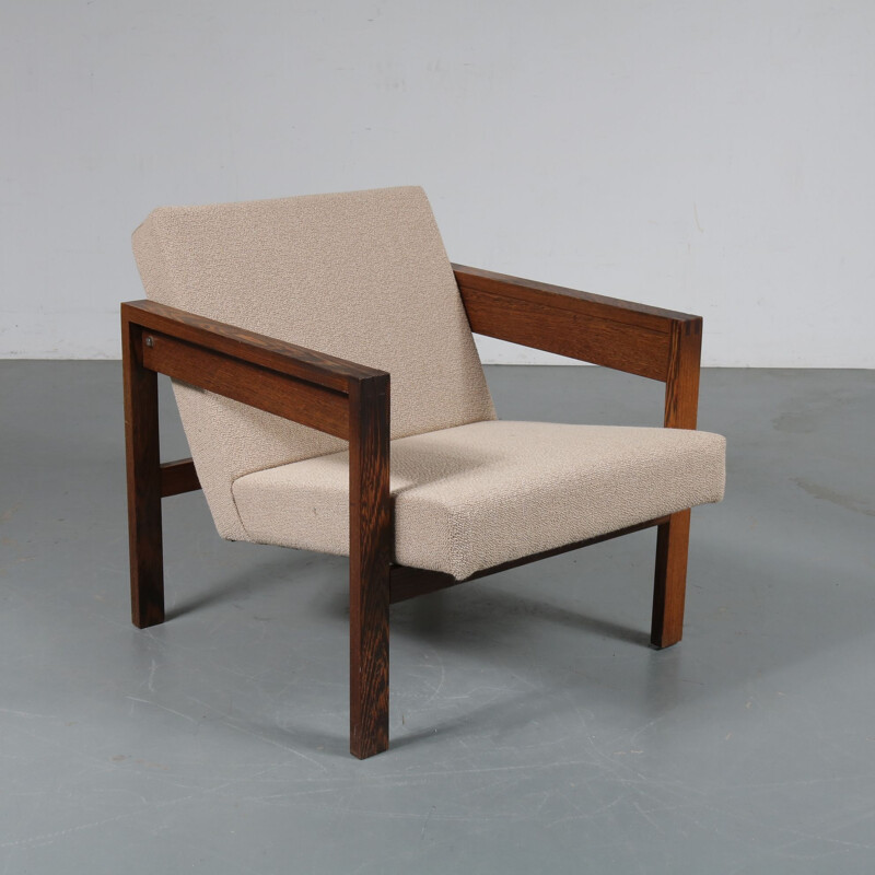 Vintage dutch armchair for ’t Spectrum in wood and beige fabric 1950s