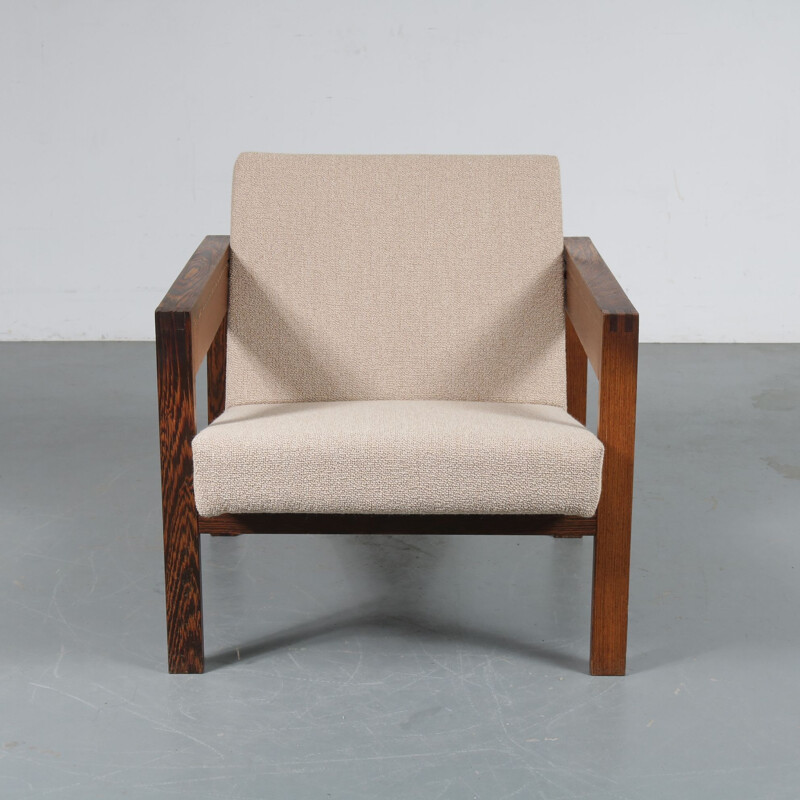 Vintage dutch armchair for ’t Spectrum in wood and beige fabric 1950s