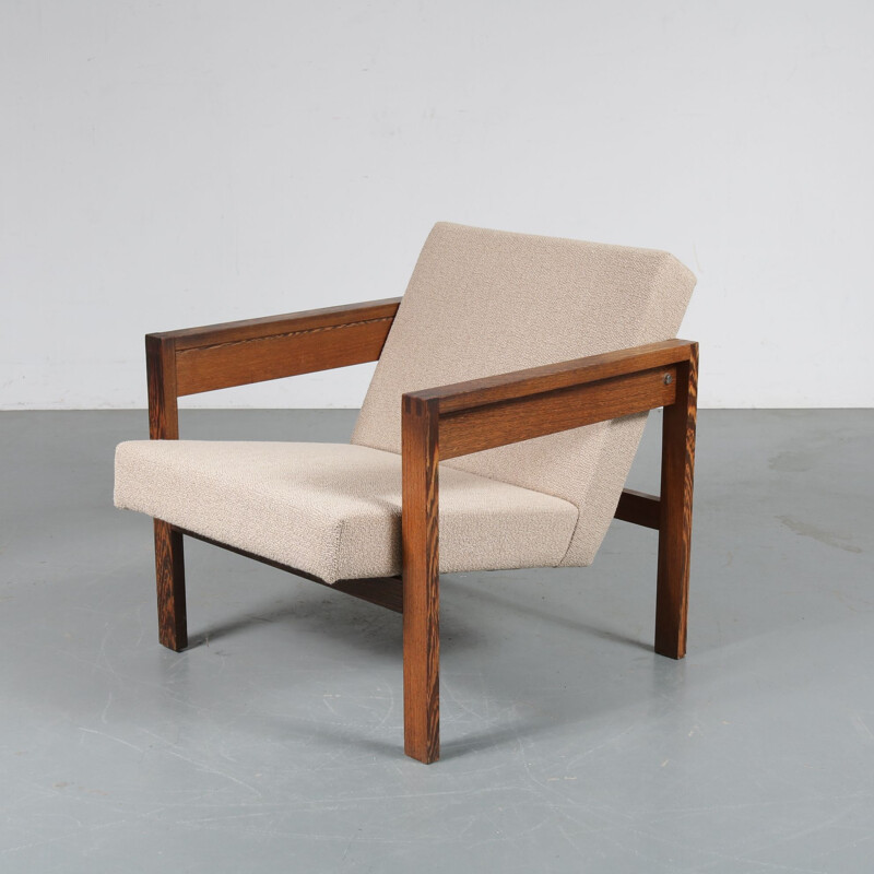 Vintage dutch armchair for ’t Spectrum in wood and beige fabric 1950s