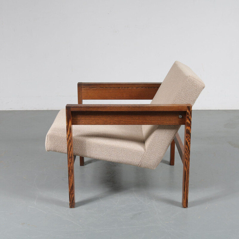 Vintage dutch armchair for ’t Spectrum in wood and beige fabric 1950s