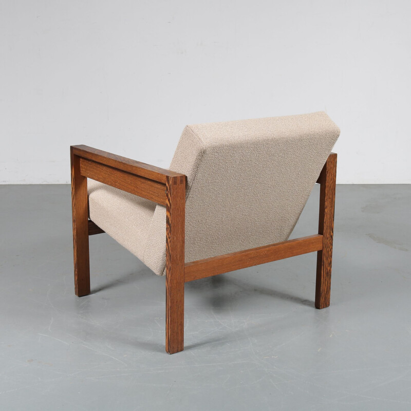 Vintage dutch armchair for ’t Spectrum in wood and beige fabric 1950s