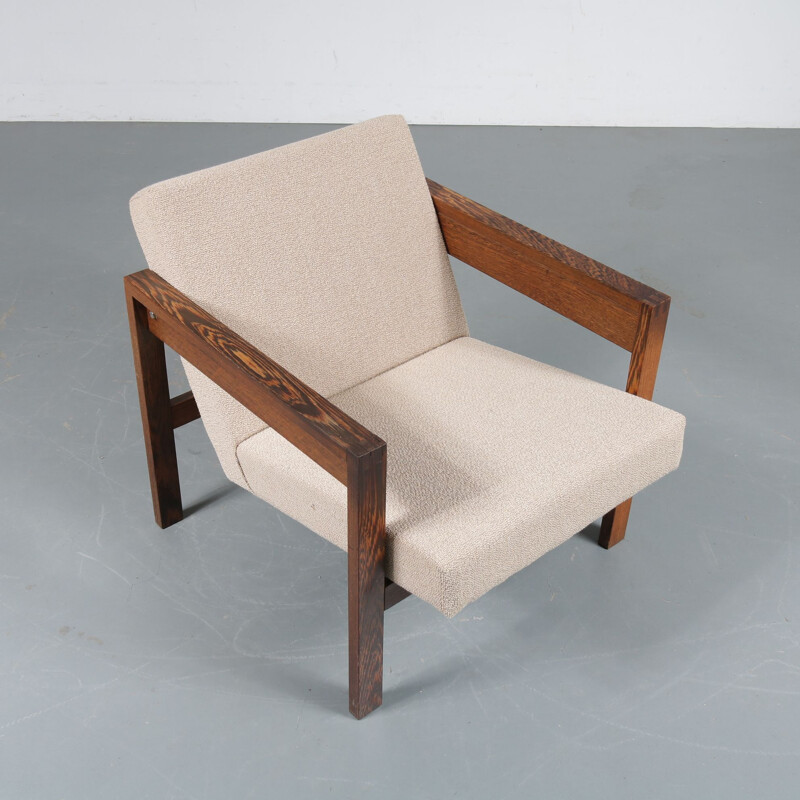 Vintage dutch armchair for ’t Spectrum in wood and beige fabric 1950s