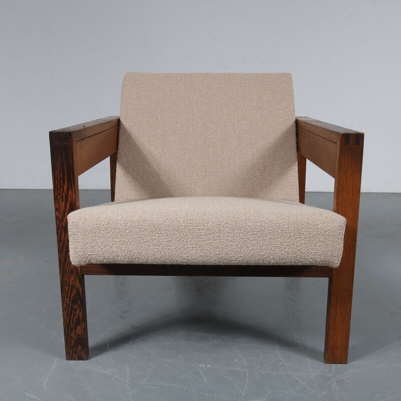 Vintage dutch armchair for ’t Spectrum in wood and beige fabric 1950s