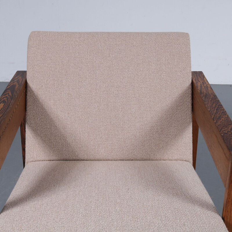 Vintage dutch armchair for ’t Spectrum in wood and beige fabric 1950s