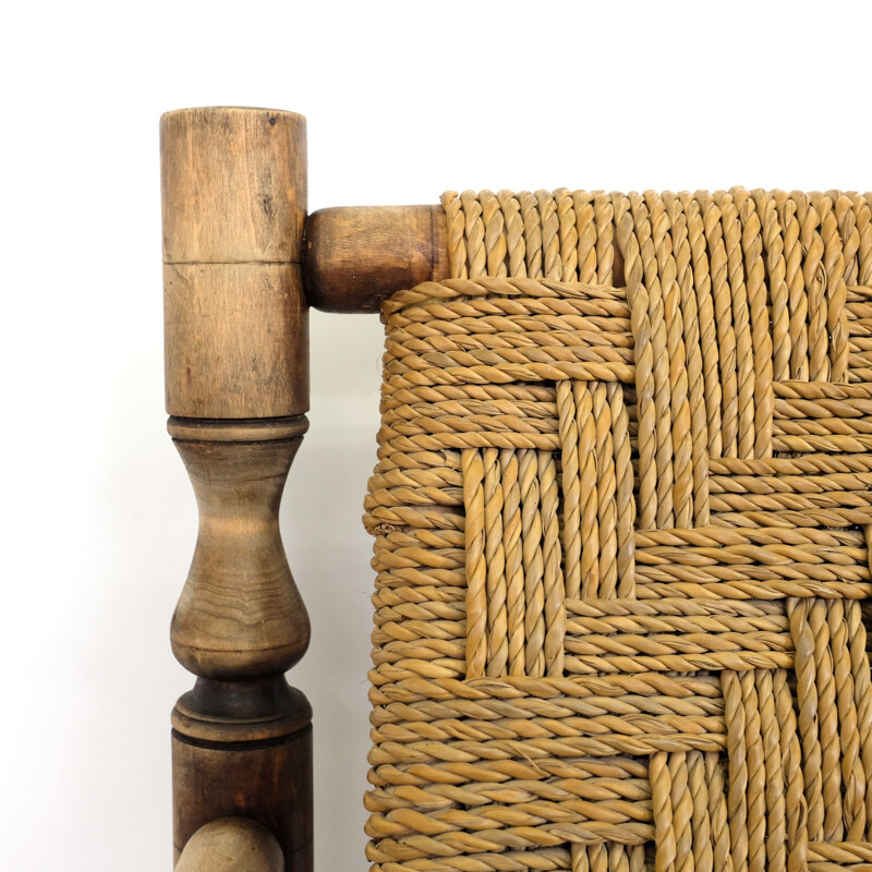 Vintage armchair in natural wood and braided rope 1950