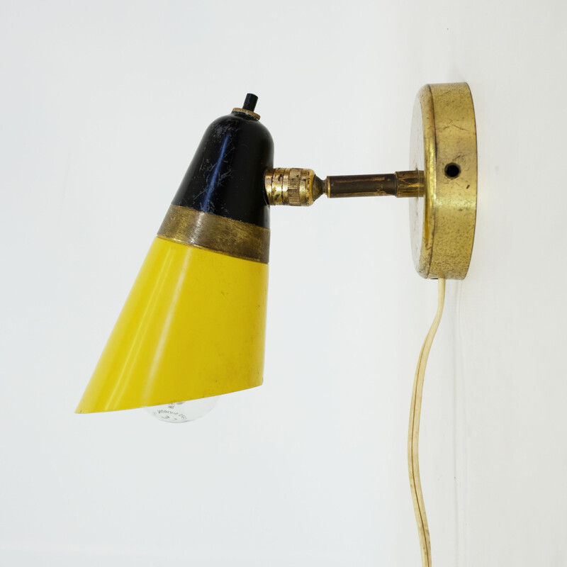 Yellow and black two-tone italian vintage sconce 1950