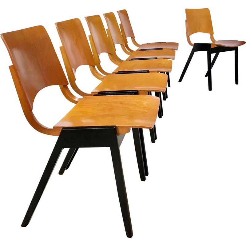Set of 6 vintage stacking chairs model P7 by Roland Rainer for Emil and Alfred Pollak, 1950