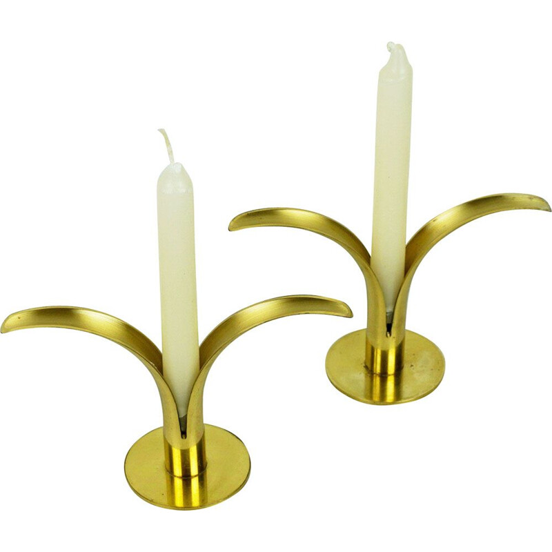 Pair of vintage candleholders in brass by Yvar Alienus Björk for Ystad Scandinavian 