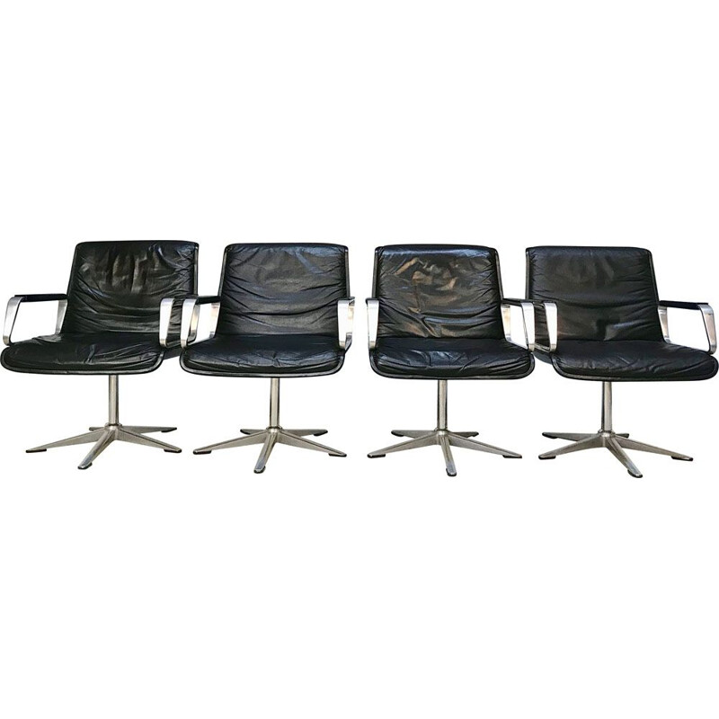 Set of 4 vintage armchairs Programm 2000 in leather by Delta Design for Wilkhahn, 1960s