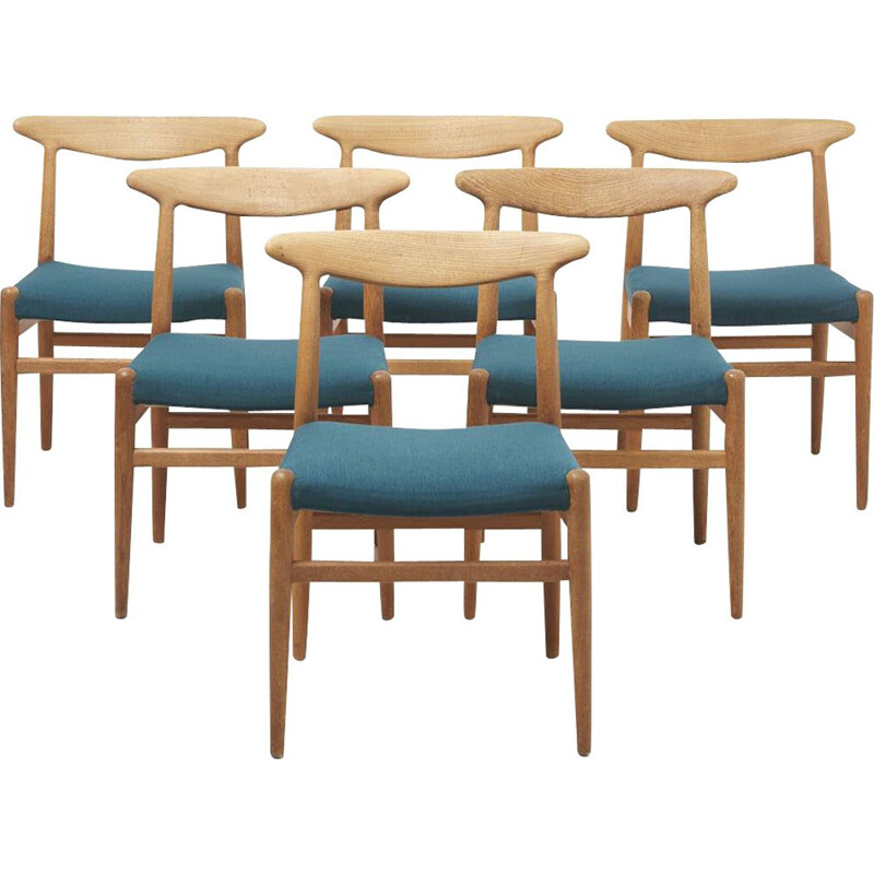 Suite de 6 chaises à repas vintage W2 en chêne par Hans J. Wegner pour C. M. Madsen Danemark