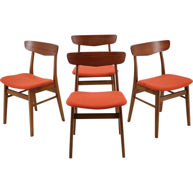 Ensemble de 4 chaises à repas vintage en teck Danemark années 60