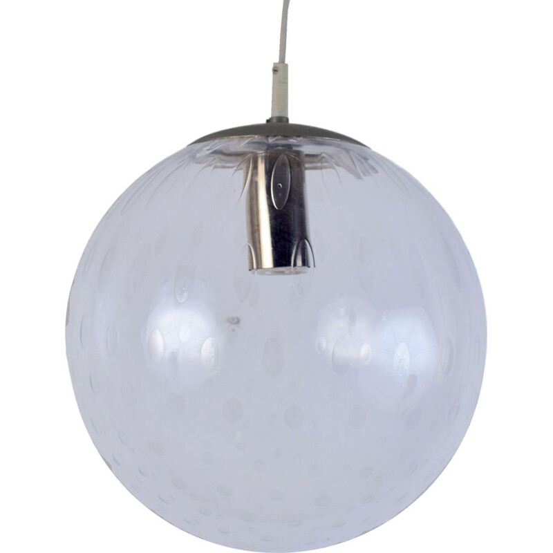 Suspensión de globo de cristal vintage de Raak Amsterdam, 1960