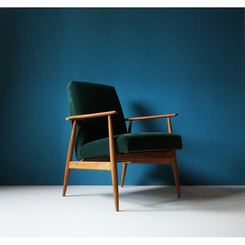 Vintage-Sessel aus Buche, grünem Samt und Messing, 1960