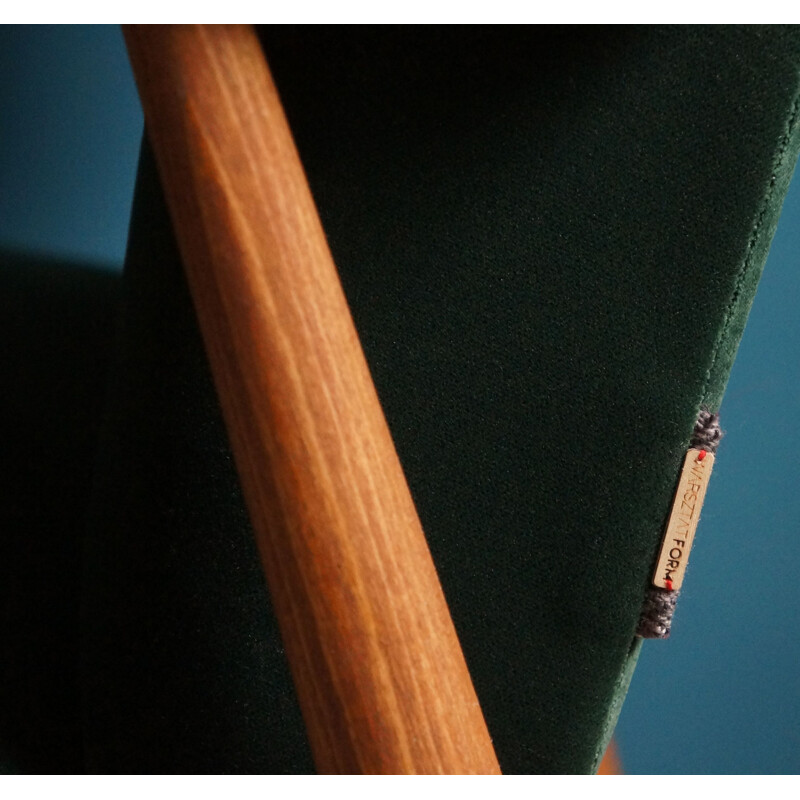 Vintage armchair in beech, green velvet and brass, 1960